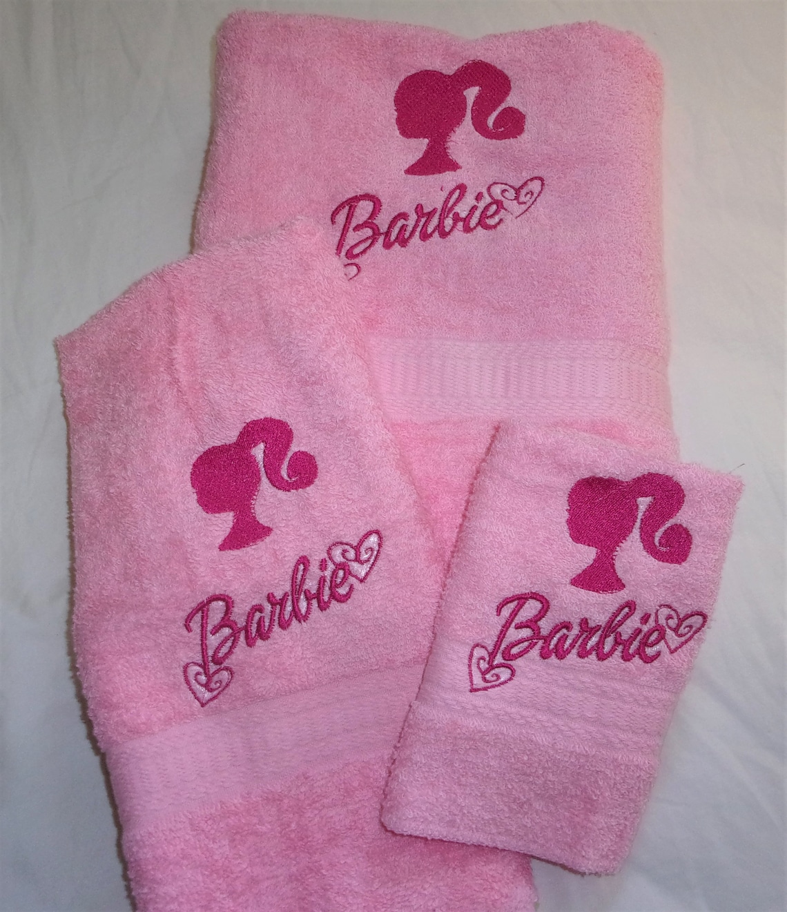 BARBIE 3 Piece Sweet Pink Embroidered Bath Towel Hand Guest Etsy