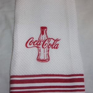Coca Cola Inspired Embroidered Coca Cola Bottle Red and White Kitchen Dish Towel