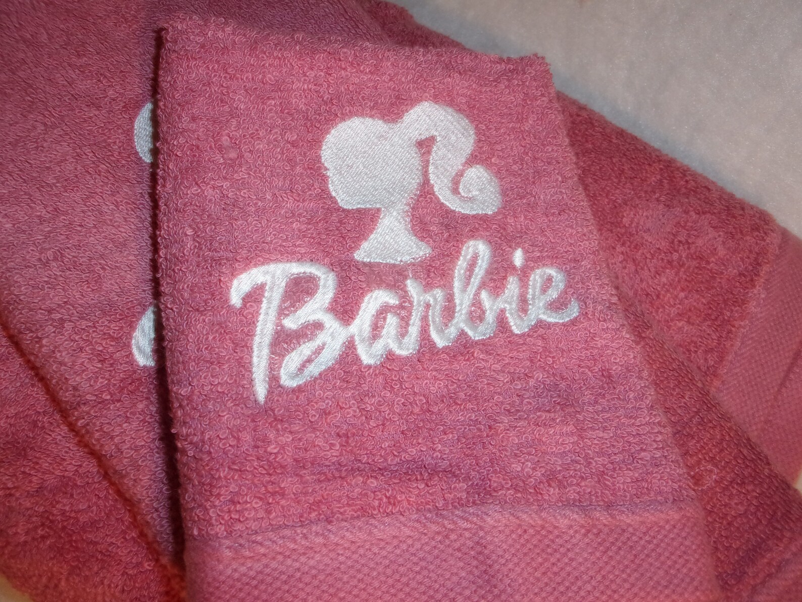 BARBIE 3 Piece Rose Pink Embroidered Bath Towel Hand Guest Etsy