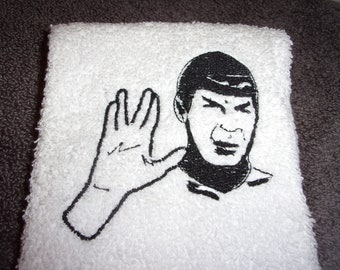 SPOCK Mr Spock Star Trek Live Long and Prosper Embroidered Wash Face Cloth FREE SHIPPING