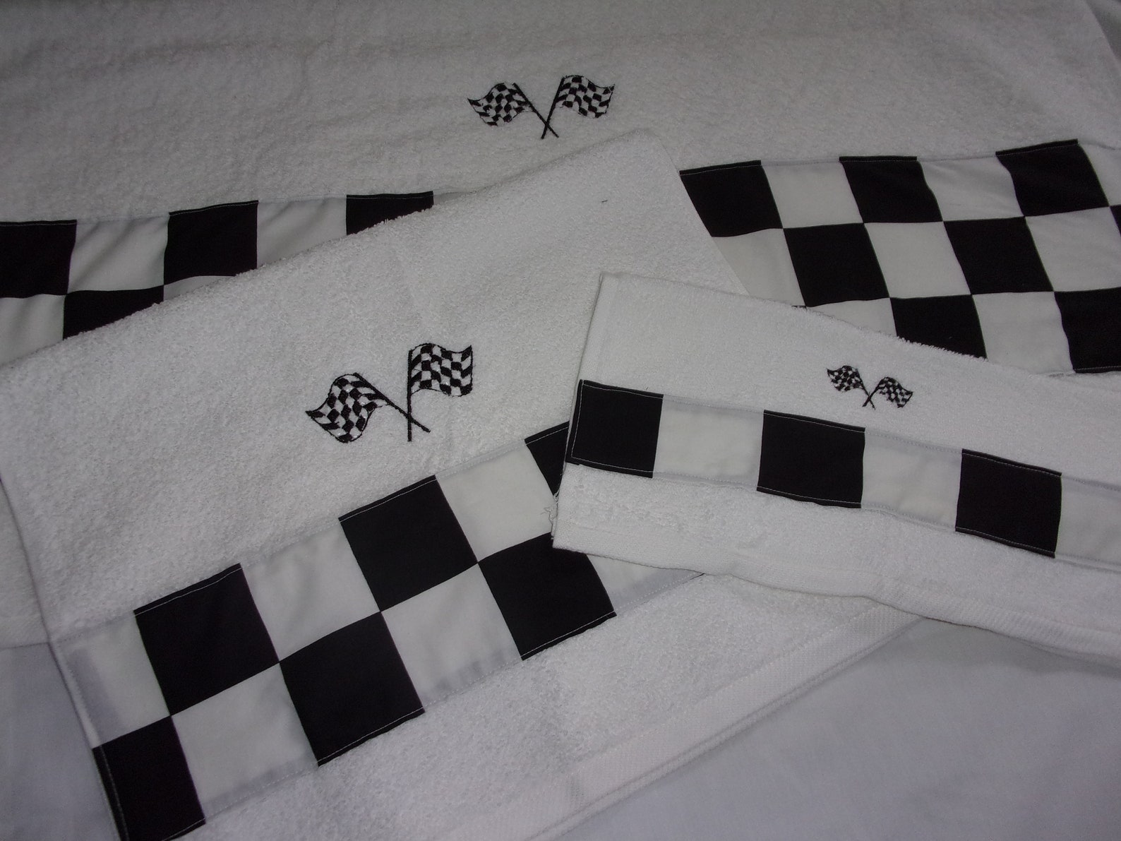 Bath Towel Set Black and White Checkered Flag 3 Piece Etsy