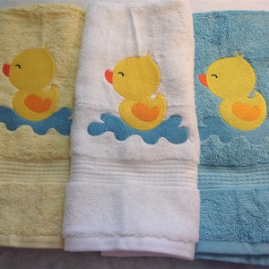 Ducky Duckie Rubber Duck Embroidered Hand Towel 3 Color Choices Childrens Bath Decor Hand Towel FREE SHIPPING