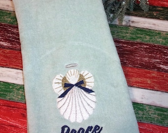 Seashell Angel Embroidered Peace Angel Beachy Christmas Hand Guest Gift Towel RTS