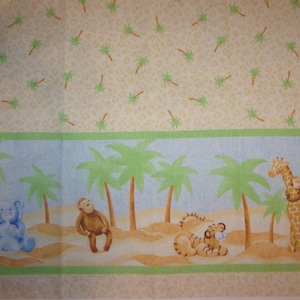 Jungle Babies  Giraffe Elephant Tiger Monkey Babies Border Print Cotton Patty Reed Fabric ~ By the Yard
