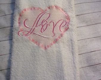 Valentine Love Pink Embroidered Heart Valentine Day Gift Guest Hand Powder Room Towel FREE SHIPPING