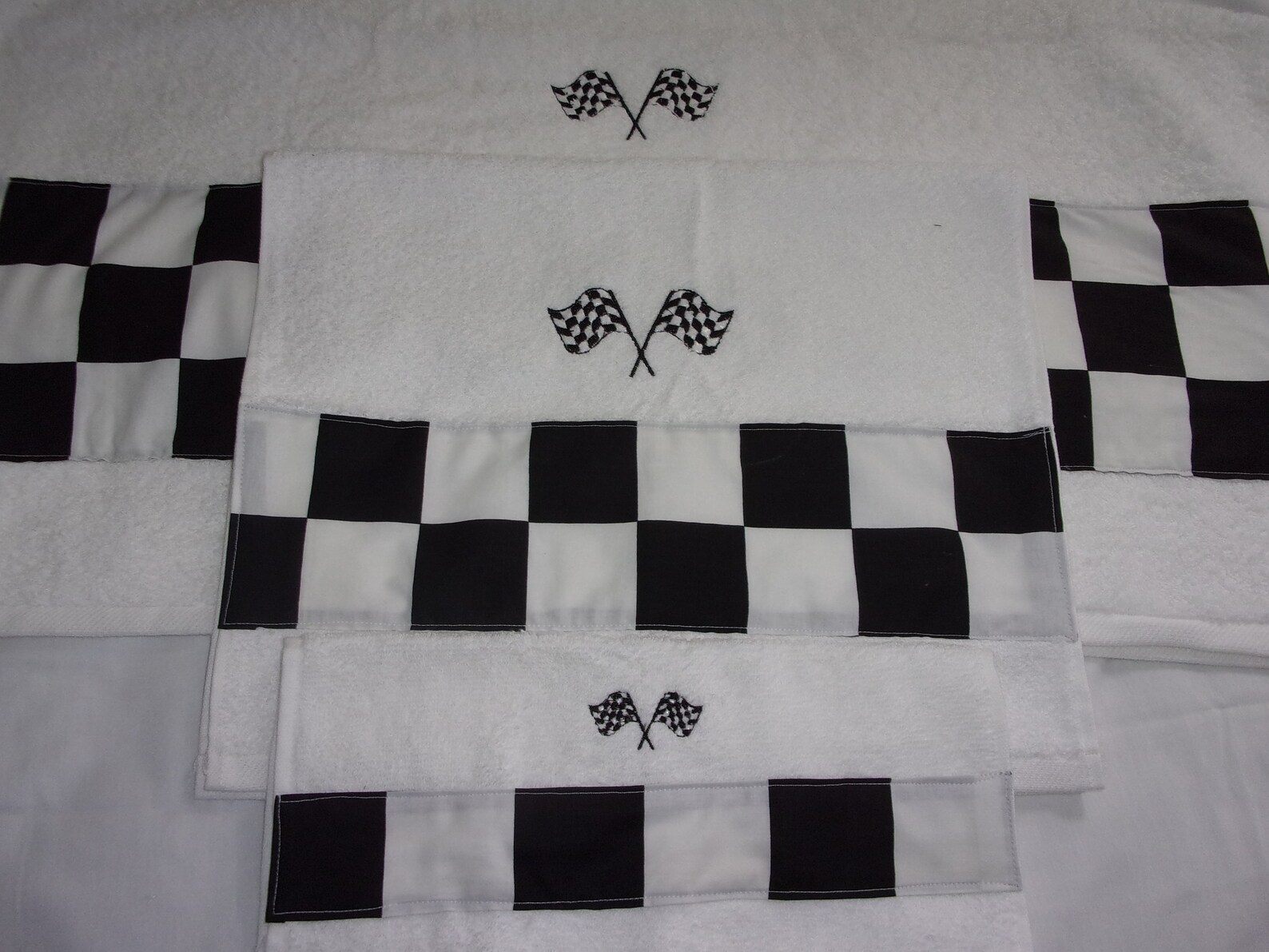 Bath Towel Set Black and White Checkered Flag 3 Piece Etsy