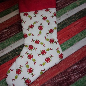 The Grinch Red and Green Tossed Grinch with Red Sparkle Cuff Christmas Stocking FREE SHIPPING