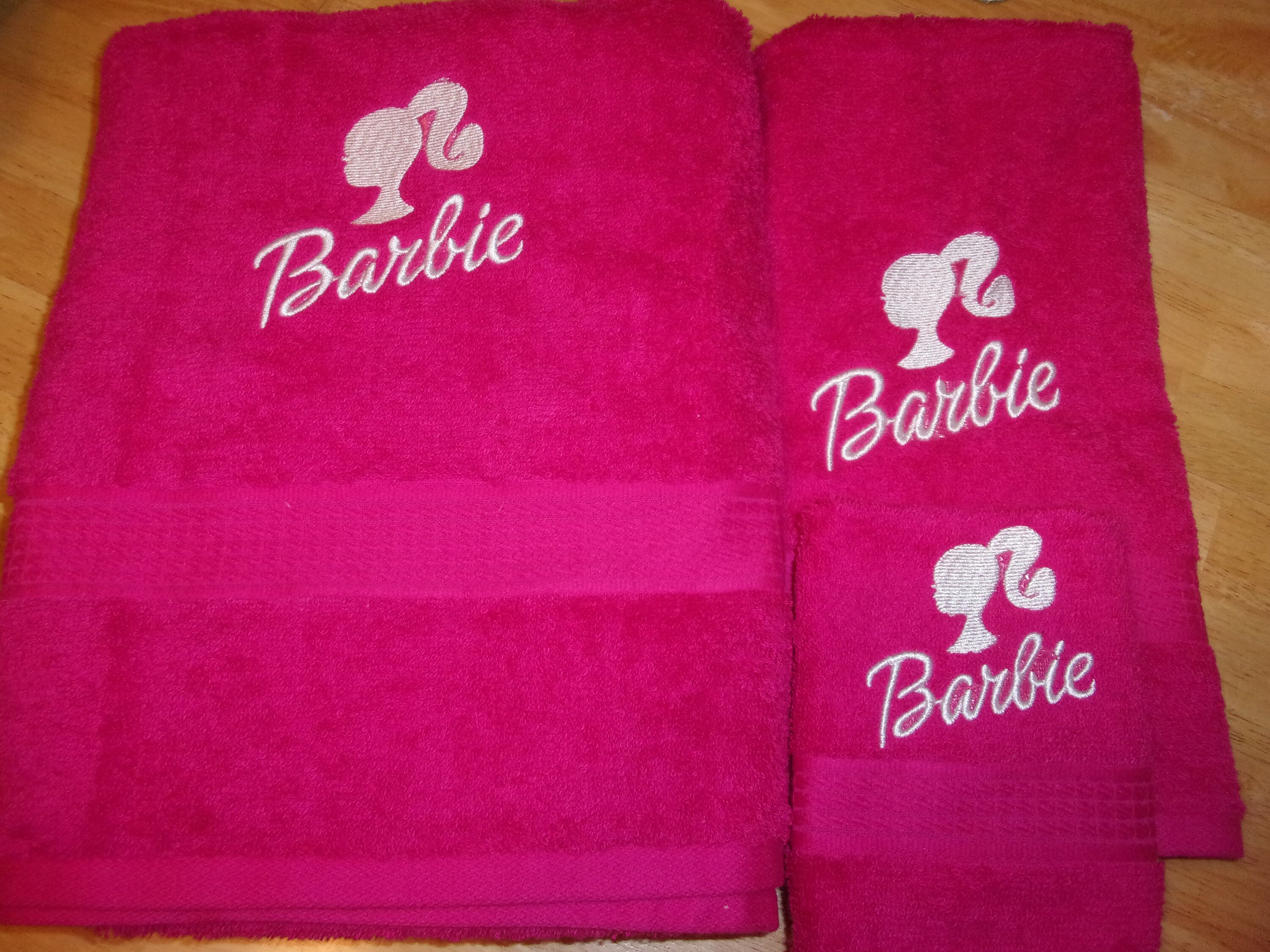 BARBIE Inspired Hot Pink Embroidered 2 Piece Hand Towel Washcloth Set or 3 Piece Bath Hand Towel and Washcloth Set FREE Shipping Etsy Australia