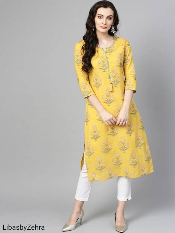 Fiery Green Haven Handblock Printed Cotton Kurti