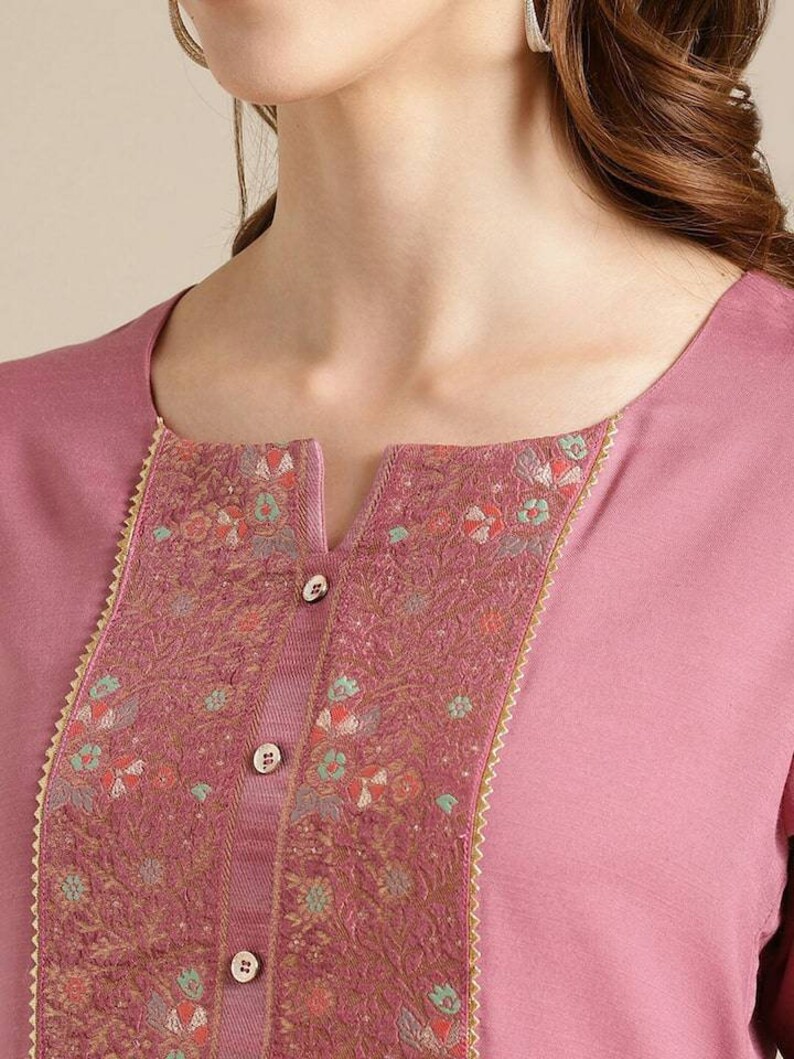Mauve Ethnic Yoke Design Kurta With Pant and Duppata Indian Etsy