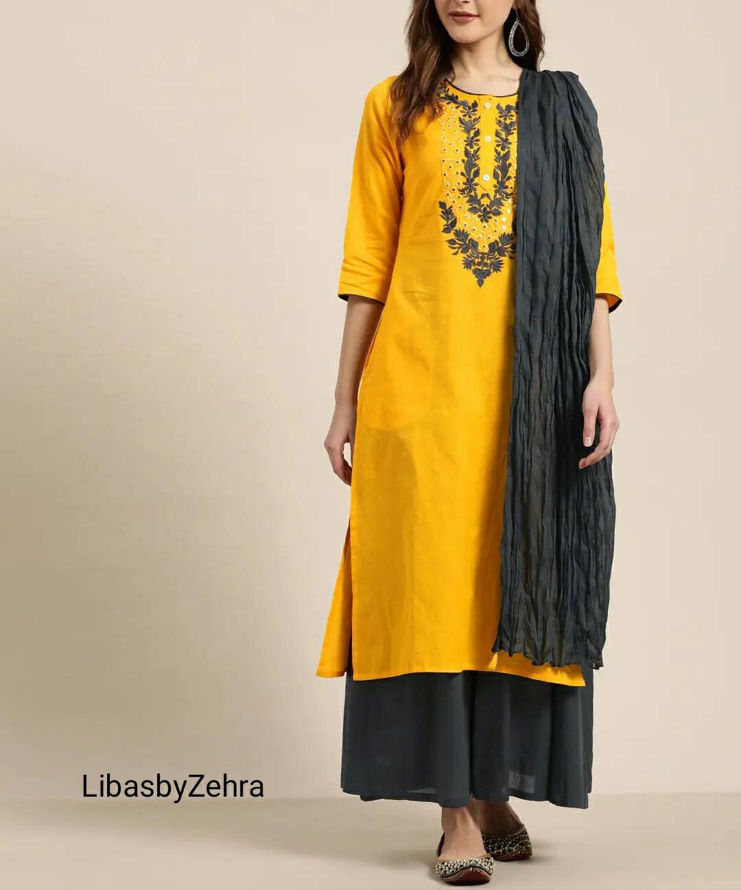 Stylish yellow and Green palazzo kurti at Rs.820/Piece in vadodara offer by  Pramukh Collections