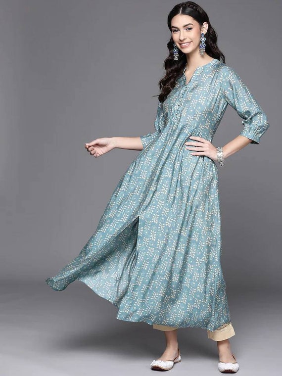 New Gorgeous Blue Western Dress Beautiful Latest A Line Kurti Short Ethnic  Tunic | eBay