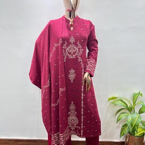 Panelled Beaded Wool Blend Kurta with Trousers - Winter Party Wear
