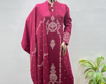 Panelled Beaded Wool Blend Kurta with Trousers - Winter Party Wear