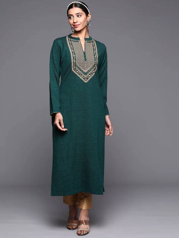 Buy Women Green Self Design Kurti+Lower Set for Winter Online in India -  Monte Carlo