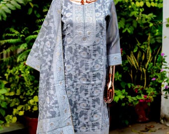 Silk Kurta Set for Women with Dupatta & Pant | Embroidered Indian Ethnic Outfit | Wedding Guest Dress | Party Wear Kurta Set | Banarsi suit
