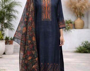 Costume noir brodé Salwar Kameez pakistanais, robe de mariée indienne, tenue de soirée kurta pour femme, tenue ethnique avec dupatta, traditionnel