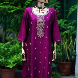 Pink Embroidered Silk Kurta: Indian Wedding Party Wear
