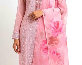 Elegant Pink Poly Georgette Kurta Set | Chikankari Embroidery Suit with Dupatta | Ethnic Indian Outfit | Women’s Festive Wear | Sizes XS–XXL