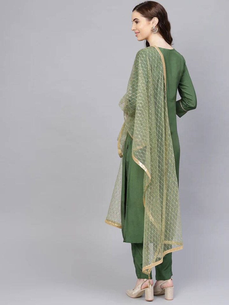Sea Green Embroidered Straight Kurta Palazzos With Dupatta