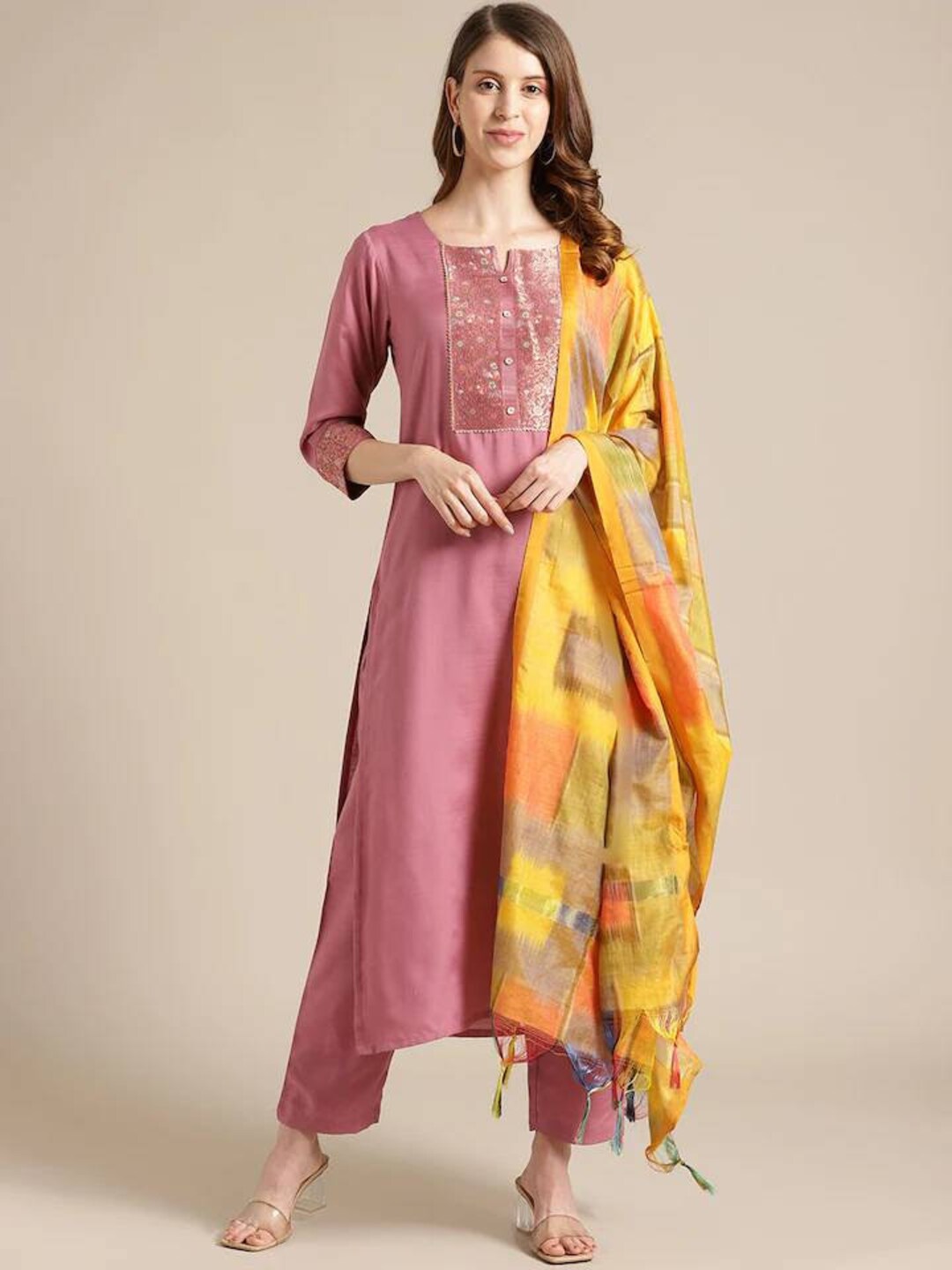 Mauve Ethnic Yoke Design Kurta With Pant and Dupatta Indian Etsy