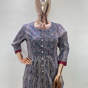 Handmade Cotton Tunic Top: Floral Block Print Boho Kurti