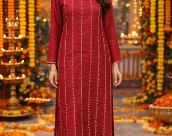 Magenta Silk Kurta: Embroidered Indian Wedding Party Wear