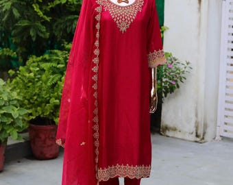 Pink Silk Zari Embroidered Kurta Set: Indian Wedding Salwar Kameez