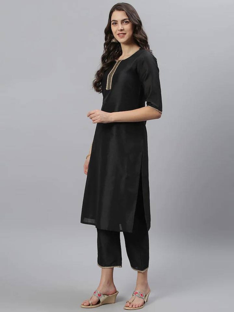 Plus Size Kurta Set Black & Golden Gotta Patti Kurta With - Etsy