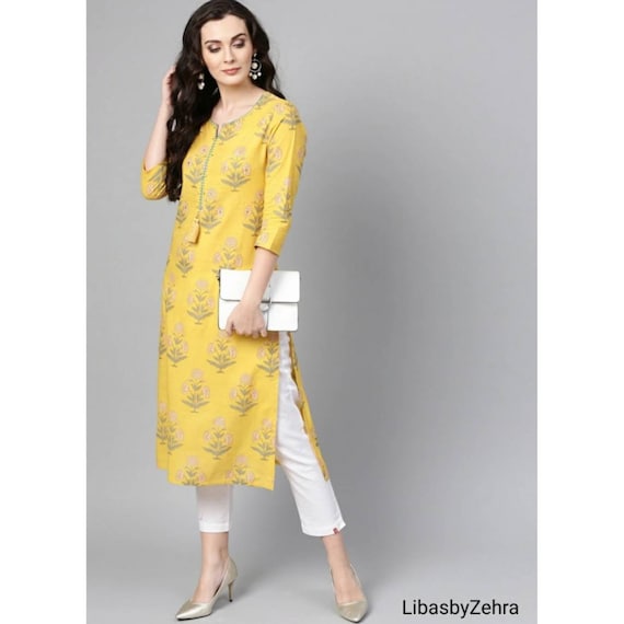 Peach Cotton Blend Kurti for Casual Wear, Aline Kurti, Comfortable kurti ,  Regular kurtis, Knee length, cotton