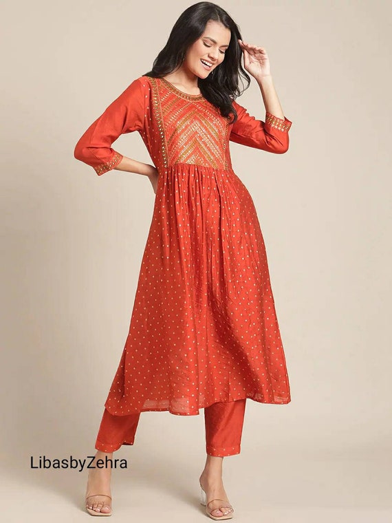 Buy nioni Women's Straight Short Kurta | Round Neck Tunic for Girls| 3/4  Sleeves (Rust, XXL) Online at Best Prices in India - JioMart.