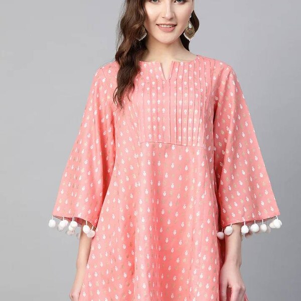 Subtle Black and Beige Floral Block Print Tunic main image 1