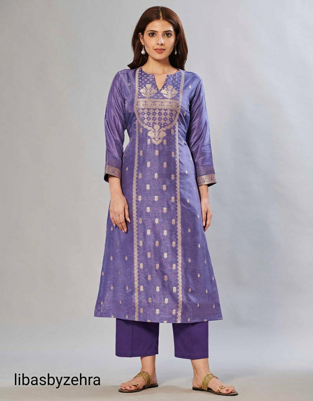 Banarsi Zari Kurta Palazzos Set Kurta Palazzos Set for Women Purple and