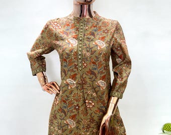 Handmade Cotton Tunic Top: Floral Block Print Boho Kurti