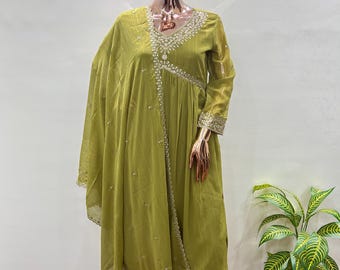 Olive Green Salwar Kameez Suit: Pakistani Wedding Outfit