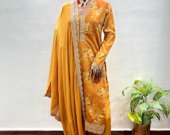 Mustard Yellow Silk Salwar Kameez Suit: Pakistani Wedding Outfit