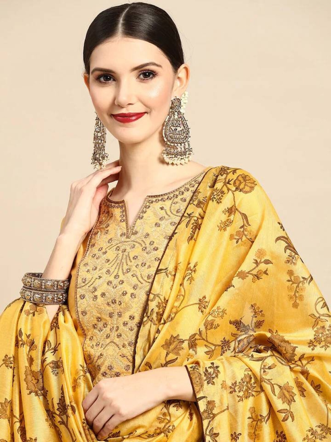Indian Party/wedding Wear for Women Yellow Embroidered Kurta With Trousers & Dupatta Kurta With