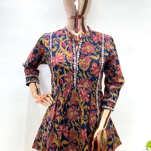 Handmade Cotton Tunic Top: Floral Block Print Boho Kurti