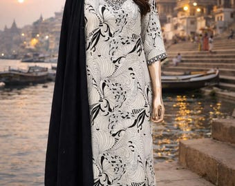 Floral Printed Kurta Palazzo Set: Indian Cotton Ethnic Dress