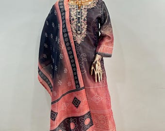 Embroidered Silk Kurta Set: Black & Peach Indian Wedding Wear