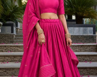 Pink Chanderi Lehenga Choli Set for Women, Zari Work Lehenga, Indian Wedding Lehenga, Bridesmaid Lehenga, Festive Ethnic Wear, Semi Stitched