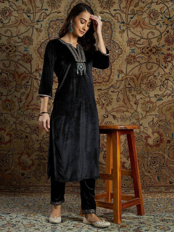 Woolen checked style plazo kirti | Velvet dress designs, Kurta designs  women, Woollen dresses