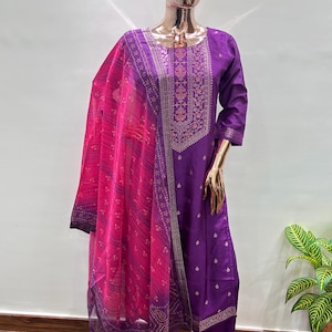 Indian Party/ Festive Wear dress for women - Banarasi silk kurta set - Kurta with trousers and dupatta - kurta pant set - Salwar Kameez set