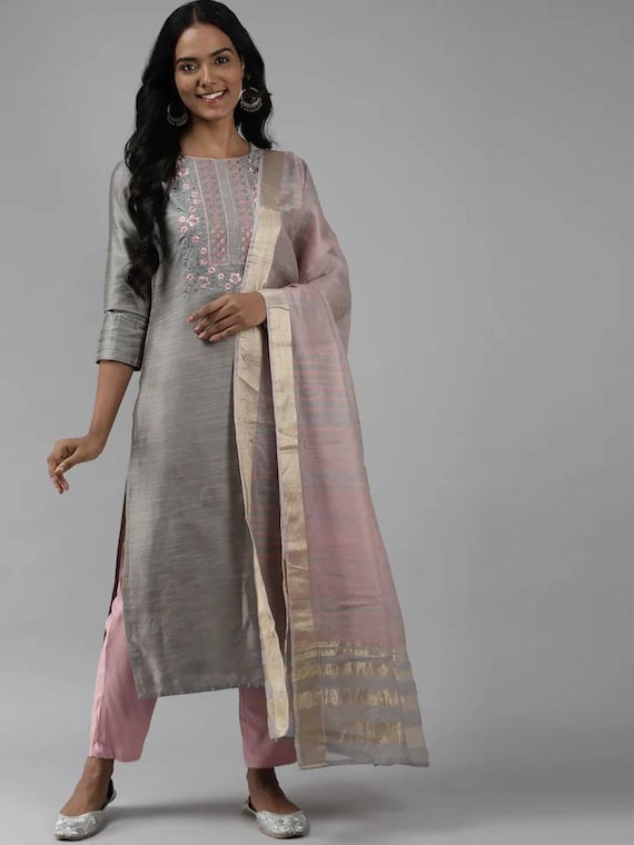 QVEERA Embroidered Kurta TrouserPant  Dupatta Set  Buy QVEERA  Embroidered Kurta TrouserPant  Dupatta Set Online at Best Prices in  India  Flipkartcom