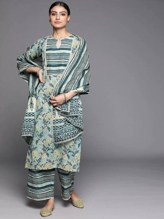 Pakistani Salwar Kameez for Women Green Kurta With Palazzos & Dupatta Indian  Party/ Casual Wear Kurta Sets Women Kurti Pant Set 
