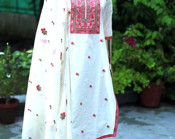 Floral Embroidered Kurta Palazzo Set: Indian Cotton Salwar Kameez