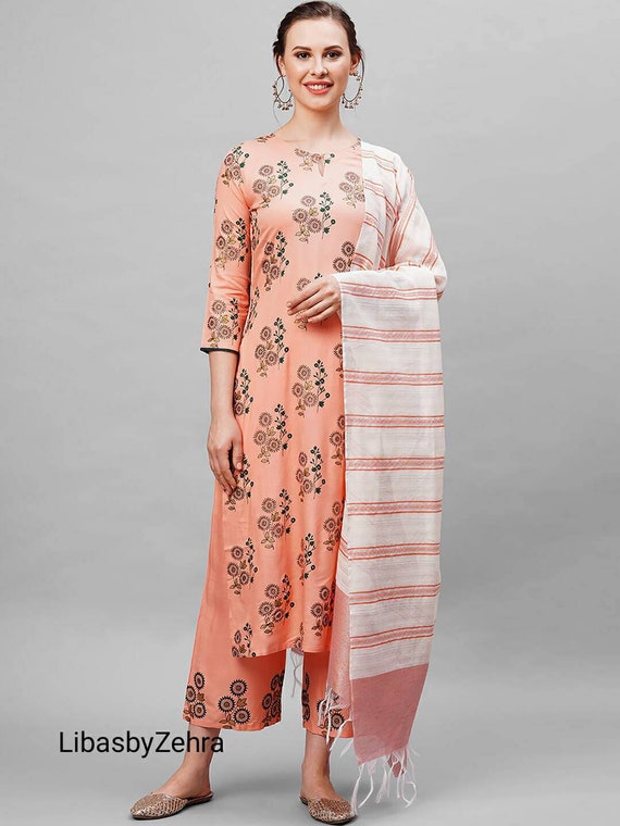 Kurti Indian Pakistani Women Banarasi Suit Kurta Pants Set Dress Salwar  Kameez | eBay