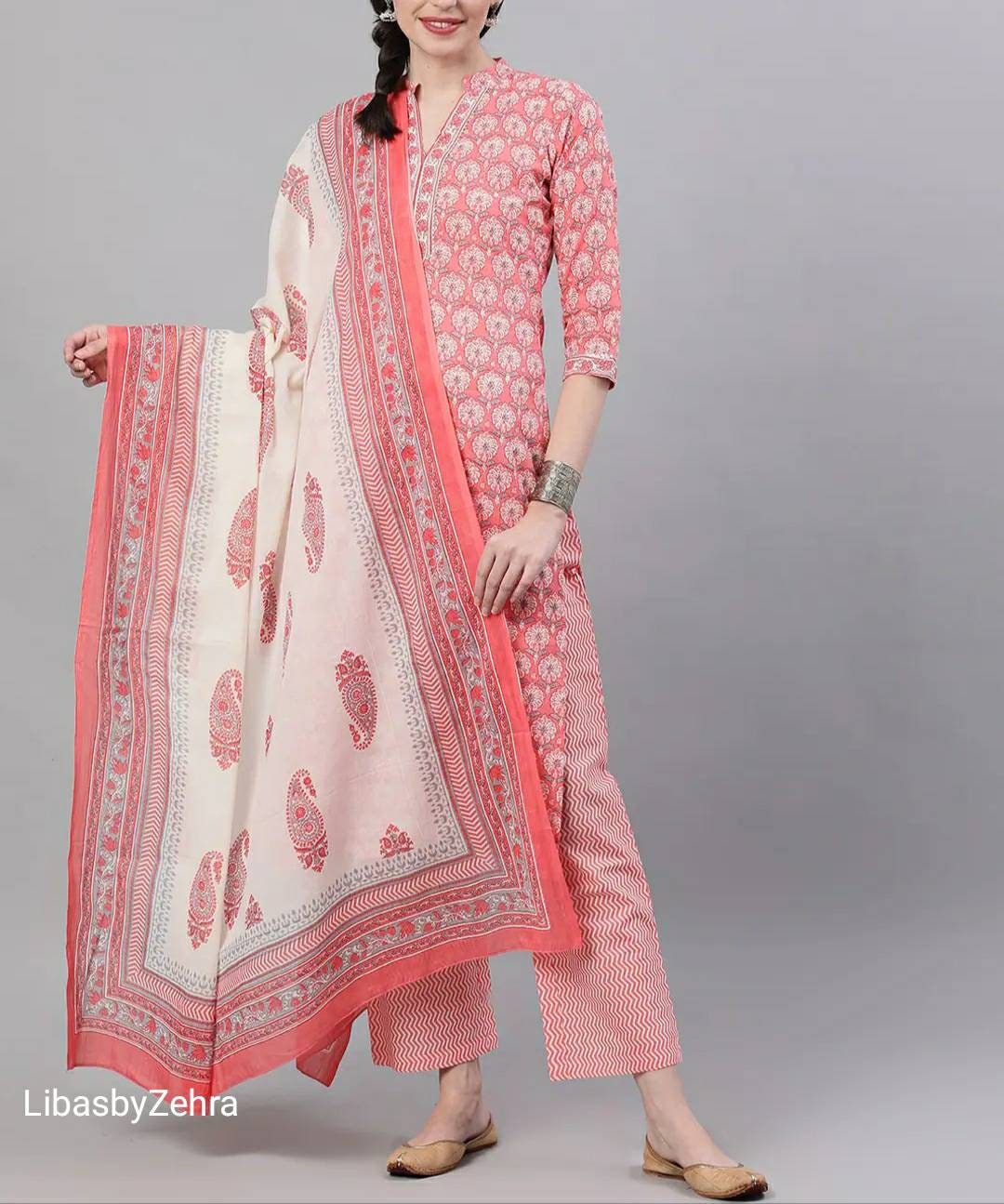 Salwar Kameez Dupatta Pure Cotton Pink White Kurta With Palazzos and Dupatta Indian Dress Women Punjabi Salwar Suit Kurtis for Women Etsy