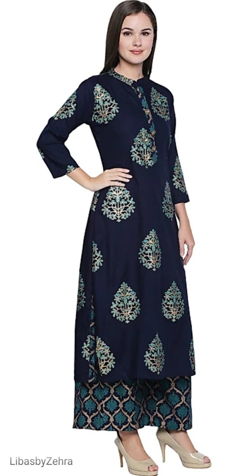 Kurta palazzo set indian dress for women printed kurti blue kurti set kurta dress palazzo dress block print dress ethinic casual wear