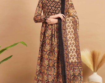 Kalamkari Kurta Set For Women - Salwar Kameez Set - Multi Floral Printed gota work Kurta set - Indian Party wear - Pure cotton kurta set 3xl